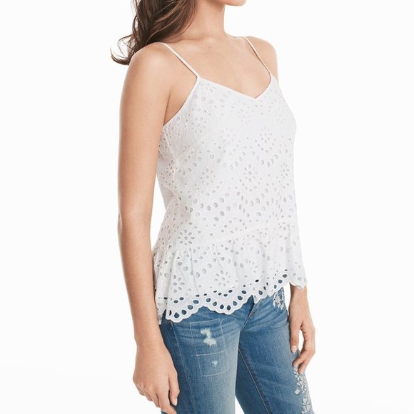 White House Black Market Tops - NWT EYELET WHITE COTTON CAMI